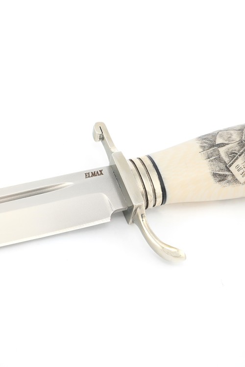 Нож экслюзивный финка НКВД Elmax (скримшоу) ножны из кожи растительного дубления 