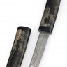 Нож Танто сталь дамаск нержавеющий рукоять стабилизированная карельская береза деревянные ножны 
