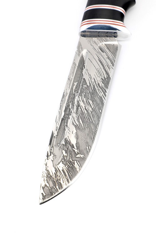 Нож Охотничий сталь D2 рукоять вставка акрил черный, черный граб 