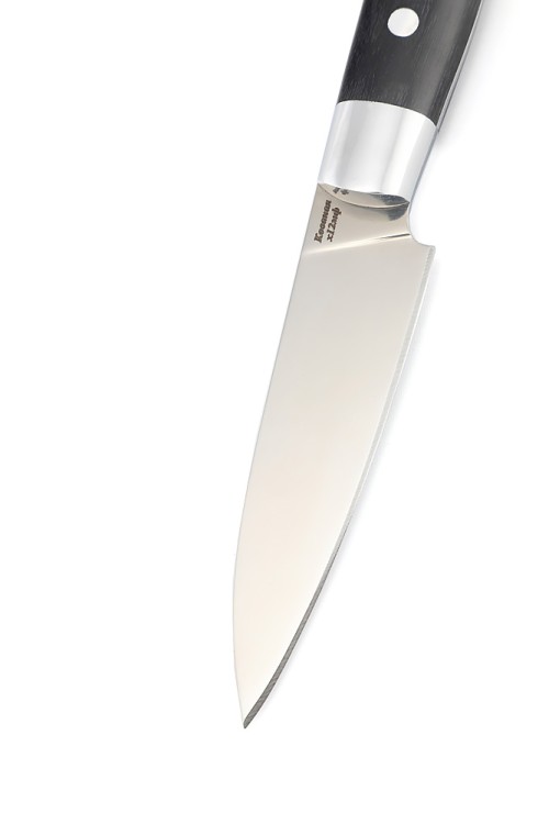 Нож Шеф-повар овощной малый сталь кованая Х12МФ рукоять черный граб цельнометаллический 