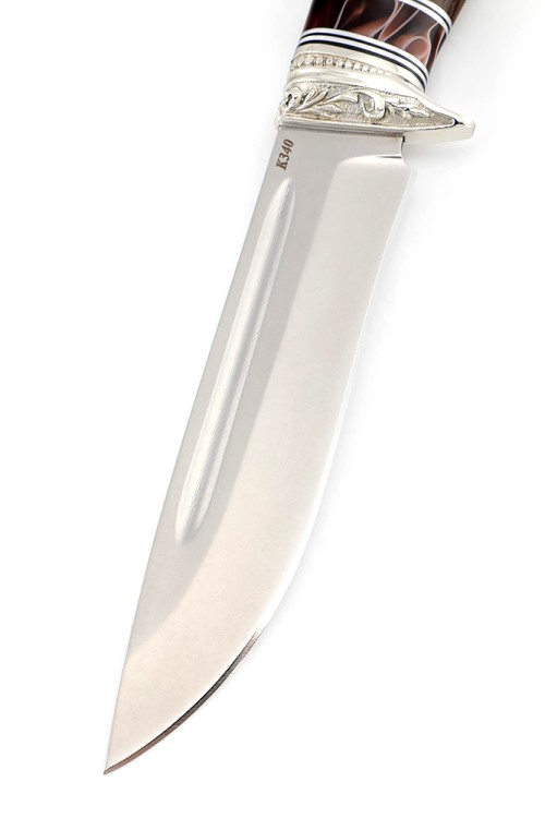 Нож Лось сталь К340 рукоять мельхиор, вставка акрил коричневый, венге 