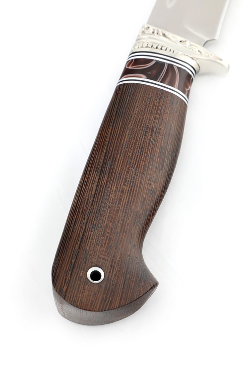 Нож Лось сталь К340 рукоять мельхиор, вставка акрил коричневый, венге 