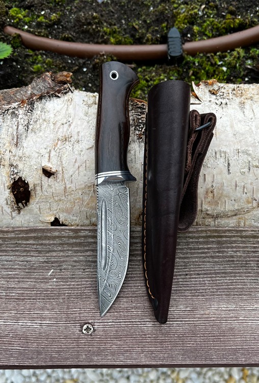 Нож Малыш сталь дамаск рукоять термоциклированая ясень 