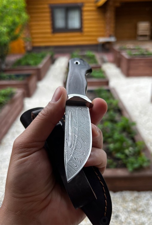 Нож Малыш сталь дамаск рукоять термоциклированая ясень 