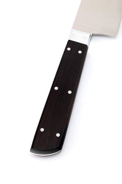 Кухонный нож Сантоку малый кованая сталь х12мф рукоять черный граб цельнометаллический 