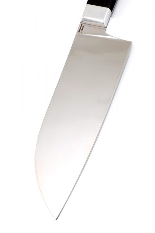 Кухонный нож Сантоку малый кованая сталь х12мф рукоять черный граб цельнометаллический 