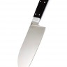 Кухонный нож Сантоку малый кованая сталь х12мф рукоять черный граб цельнометаллический 