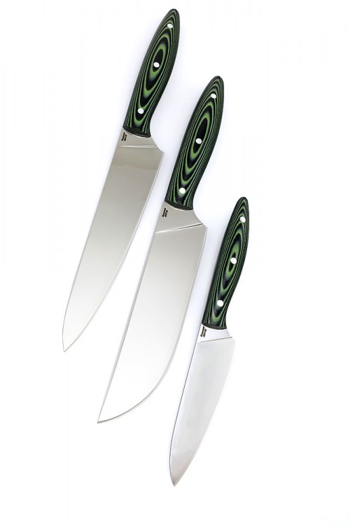 Набор из 3-х кухонных ножей 95х18 G10 зеленая цельнометаллические 
