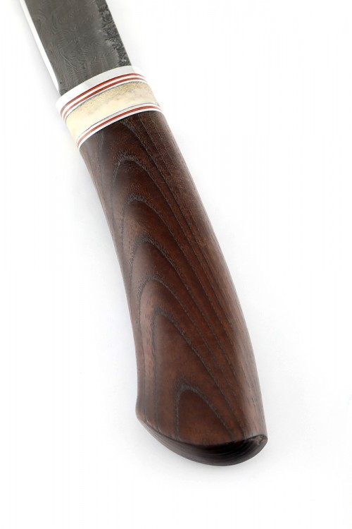 Нож Северный №5 дамаск кованый дол рукоять вставка рог лося термоциклированный ясень 