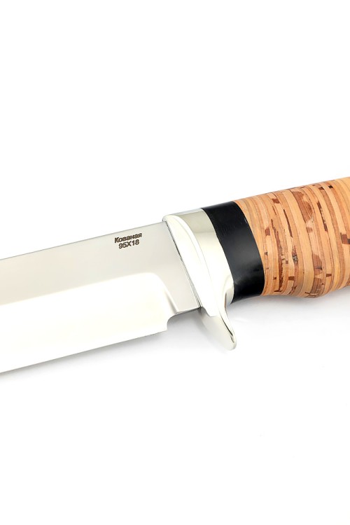 Нож Волк сталь кованая 95Х18 рукоять мельхиор береста черный граб 