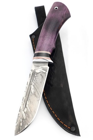 Нож Охотничий сталь D2 рукоять вставка черный граб, карельская береза фиолетовая