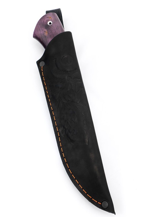 Нож Охотничий сталь D2 рукоять вставка черный граб, карельская береза фиолетовая 