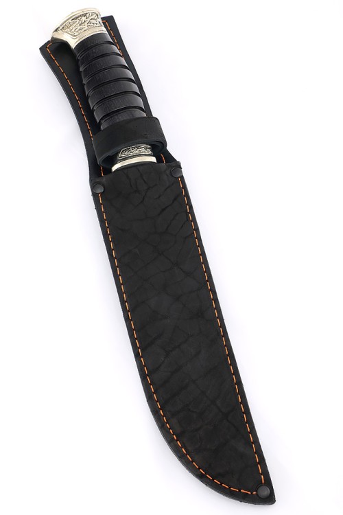 Нож Пластун (казачий пластунский нож) сталь кованая 95Х18, рукоять мельхиор, черный граб 