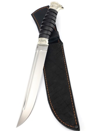 Нож Пластун (казачий пластунский нож) сталь кованая 95Х18, рукоять мельхиор, черный граб