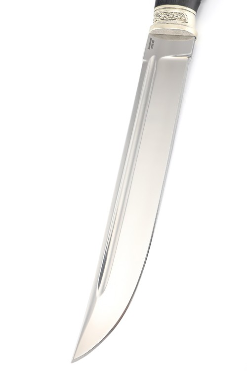 Нож Пластун (казачий пластунский нож) сталь кованая 95Х18, рукоять мельхиор, черный граб 