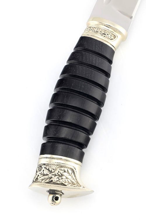 Нож Пластун (казачий пластунский нож) сталь кованая 95Х18, рукоять мельхиор, черный граб 