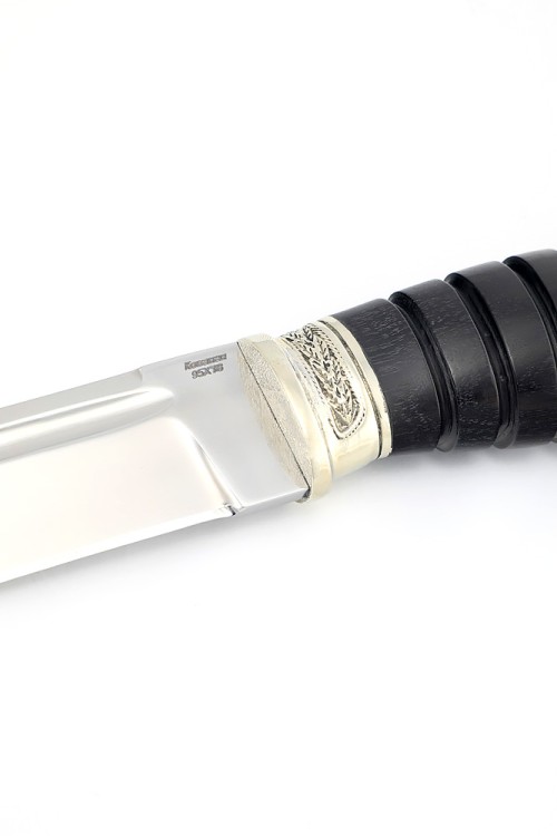 Нож Пластун (казачий пластунский нож) сталь кованая 95Х18, рукоять мельхиор, черный граб 