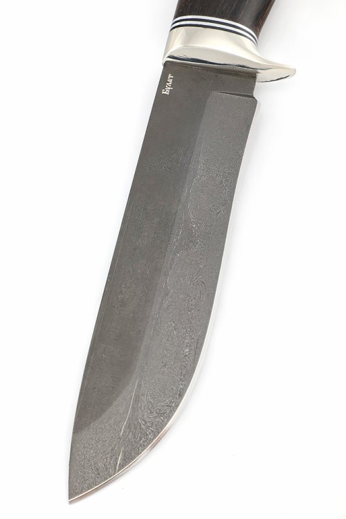 Нож Вятич сталь булат рукоять мельхиор, карельская береза коричневая  Нож Вятич сталь булат рукоять мельхиор, карельская береза коричневая