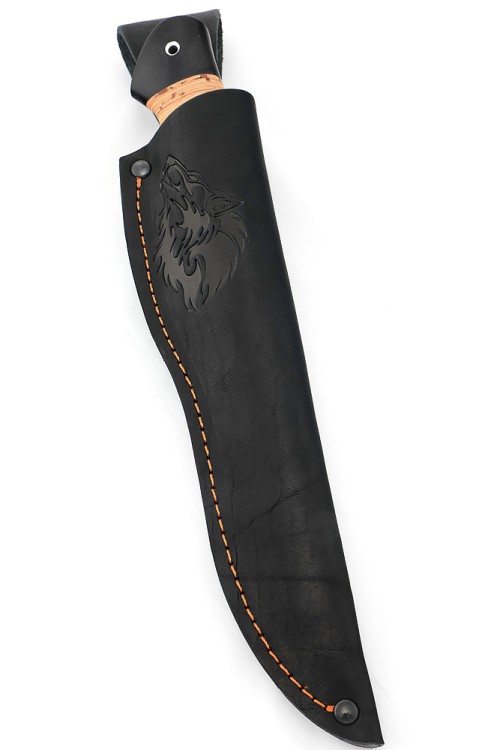 Нож Каюр сталь дамаск рукоять мельхиор, береста 