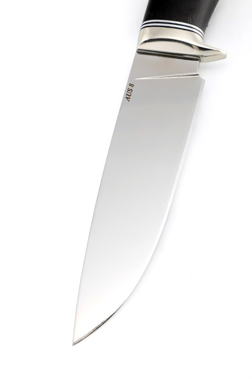 Нож Беркут сталь AUS8, рукоять мельхиор, черный граб 