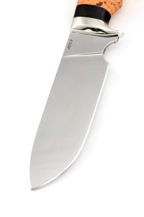 Нож Шкурник AUS-8 рукоять мельхиор береста 