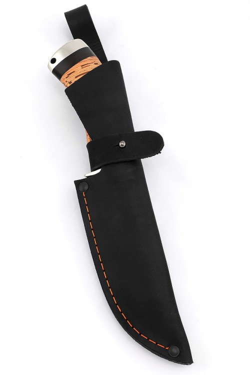 Нож Шкурник AUS-8 рукоять мельхиор береста 