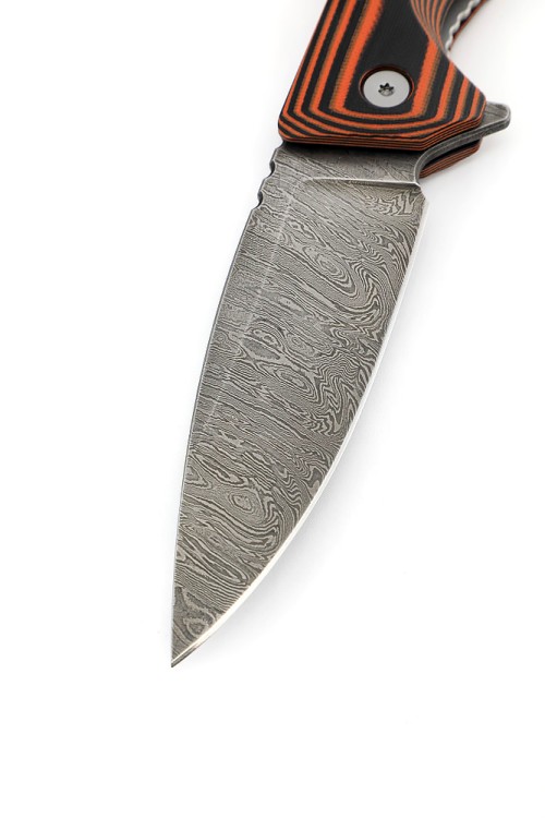 Нож складной Турист дамаск G10 черно-оранжевая 