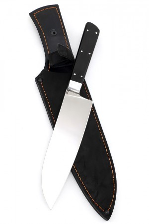 Кухонный нож Сантоку средний кованая сталь х12мф рукоять черный граб, цельнометаллический