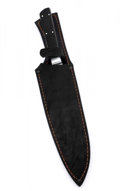 Кухонный нож Сантоку средний кованая сталь х12мф рукоять черный граб, цельнометаллический 