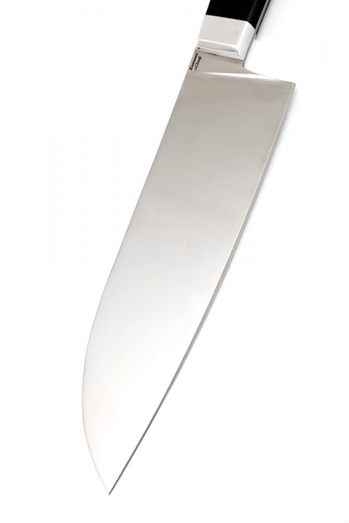 Кухонный нож Сантоку средний кованая сталь х12мф рукоять черный граб, цельнометаллический 