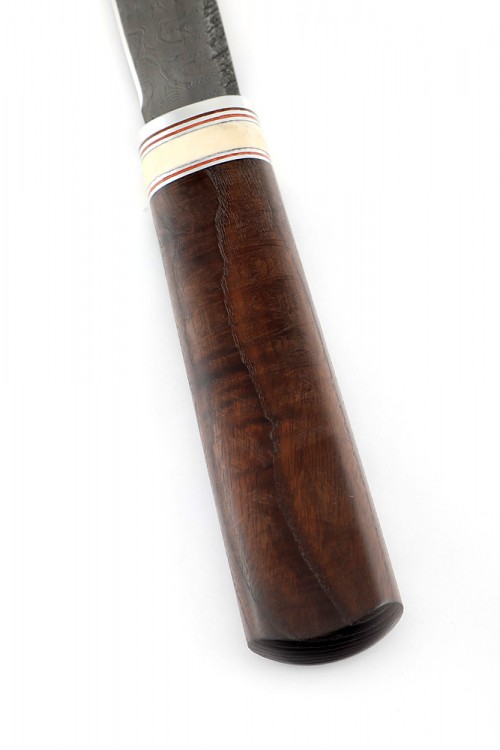 Нож Северный №4 сталь дамаск кованый дол рукоять вставка рог лося термоциклированный ясень 