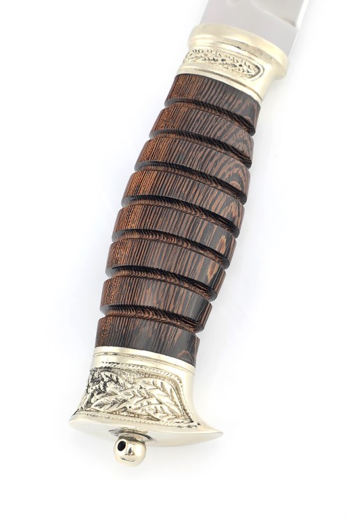 Нож Пластун (казачий пластунский нож) сталь кованая Х12МФ, рукоять мельхиор, венге 