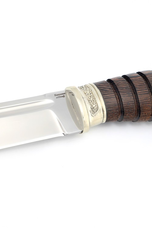 Нож Пластун (казачий пластунский нож) сталь кованая Х12МФ, рукоять мельхиор, венге 