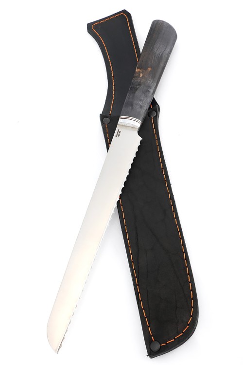 Нож Хлебный кованая сталь 95x18 рукоять карельская береза фиолетовая 