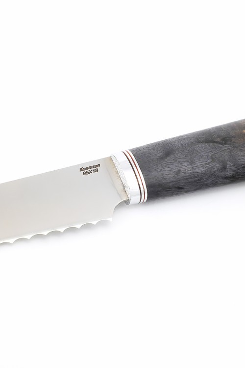 Нож Хлебный кованая сталь 95x18 рукоять карельская береза фиолетовая 