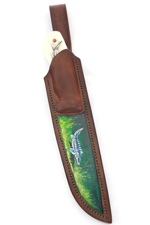 Нож Осётр сталь M390 рукоять низельбер, элфорин (скримшоу) ФОРМОВАННЫЕ НОЖНЫ 