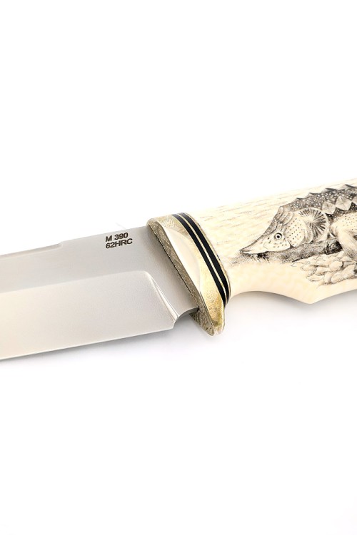 Нож Осётр сталь M390 рукоять низельбер, элфорин (скримшоу) ФОРМОВАННЫЕ НОЖНЫ 