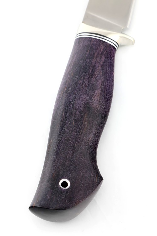 Нож Каюр сталь К340 рукоять мельхиор, карельская береза фиолетовая 