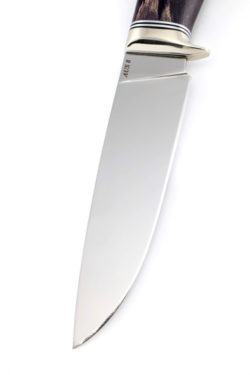 Нож Беркут сталь AUS8, рукоять мельхиор, карельская береза фиолетовая 