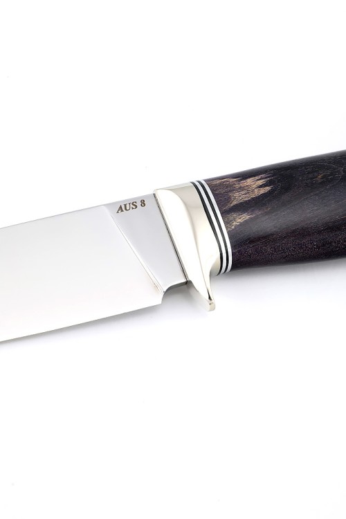 Нож Беркут сталь AUS8, рукоять мельхиор, карельская береза фиолетовая 