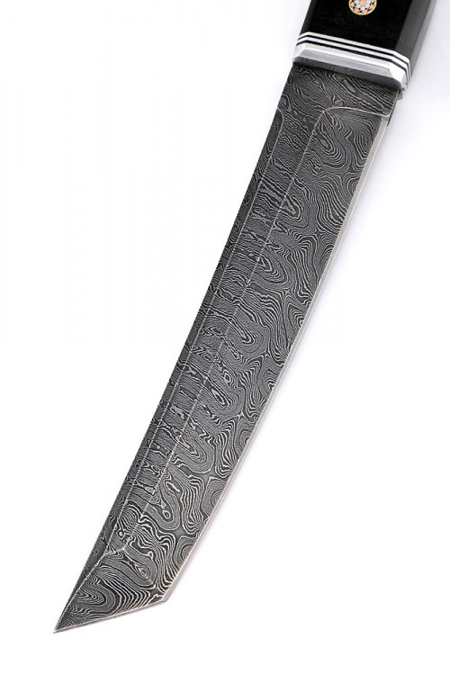 Нож Танто малый дамаск карельская береза коричневая 