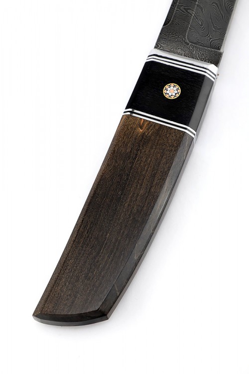 Нож Танто малый дамаск карельская береза коричневая 