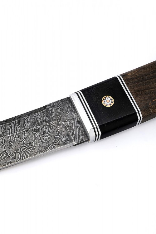 Нож Танто малый дамаск карельская береза коричневая 