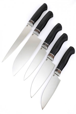 Набор из 5-и кухонных ножей 95х18 бубинга черный граб наборная рукоять 