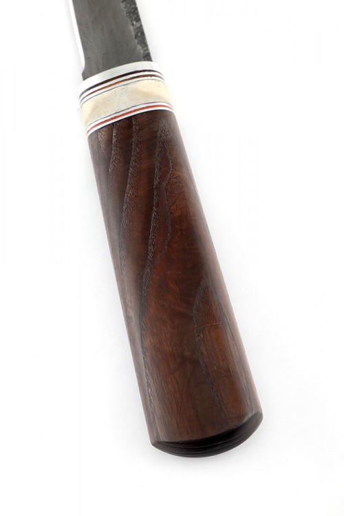 Нож Северный №3 сталь дамаск кованый дол рукоять вставка рог лося термоциклированный ясень 