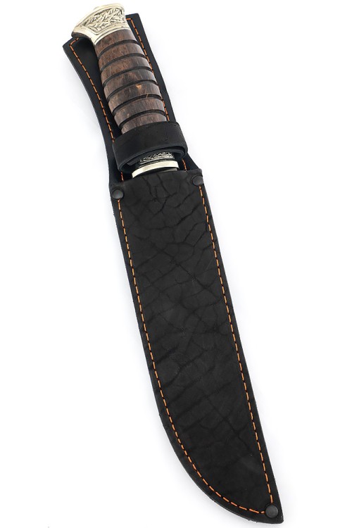 Нож Пластун (казачий пластунский нож) сталь К340, рукоять мельхиор, карельская береза коричневая 