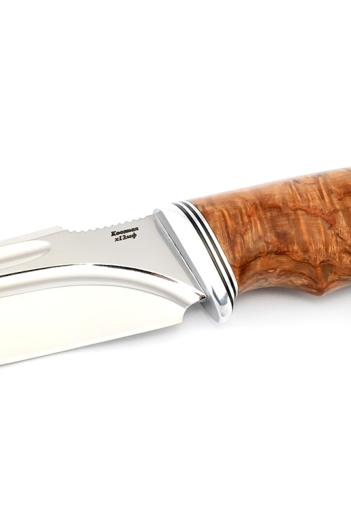 Нож Щучий кованая сталь х12мф-долы, рукоять карельская береза, ФОРМОВАННЫЕ НОЖНЫ 