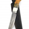 Нож Берсерк дамаск ламинированный, фигурные долы, больстер литьё, вставка кость, стабилизированный кап клёна 