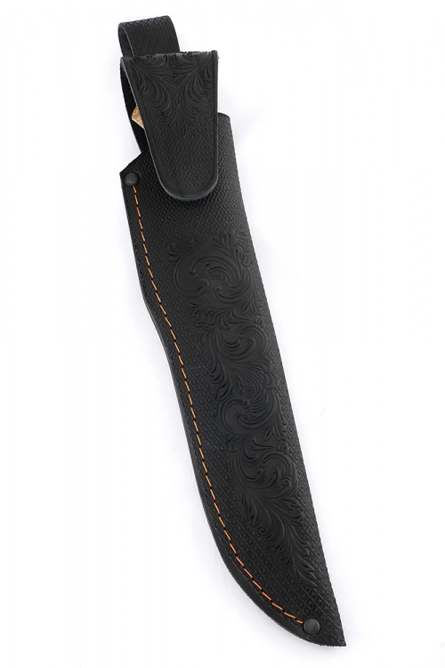 Нож Берсерк дамаск ламинированный, фигурные долы, больстер литьё, вставка кость, стабилизированный кап клёна 