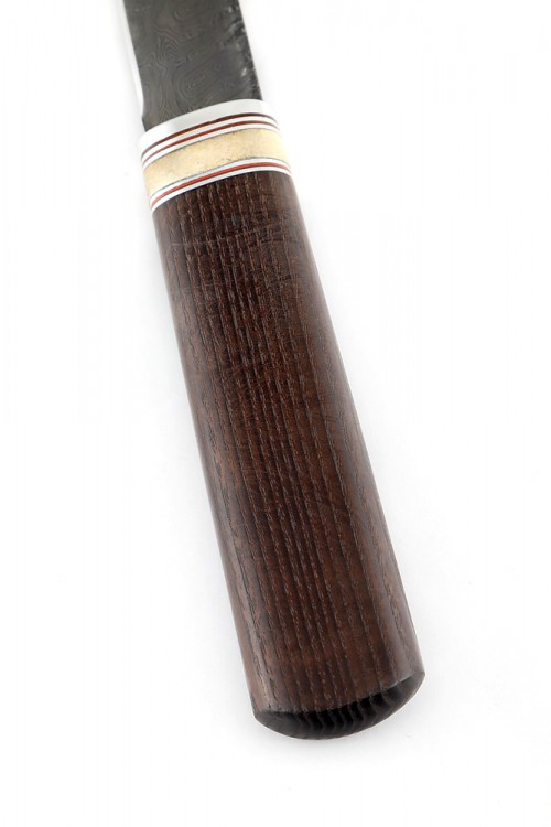 Нож Северный №2 сталь дамаск кованый дол рукоять вставка рог лося термоциклированный ясень 